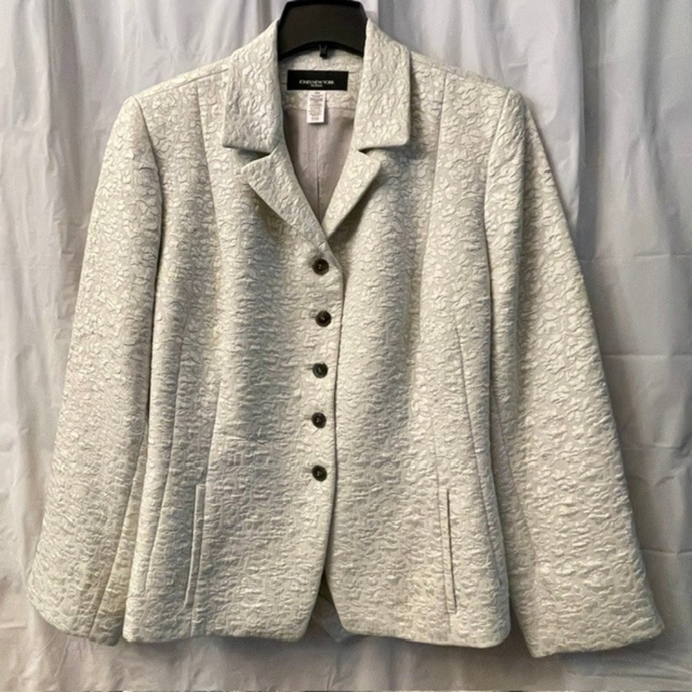 Jones New York Woman Cream Floral Jacquard Blazer Jacket Plus 20W Martingale USA